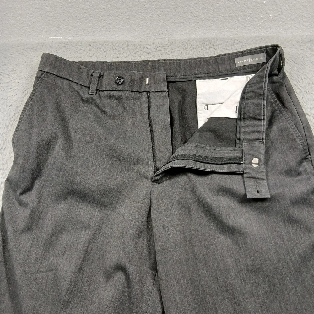 Dockers Collection Dress Pants Mens 36x32 Gray Flat Front Relaxed‎ Fit Stretch
